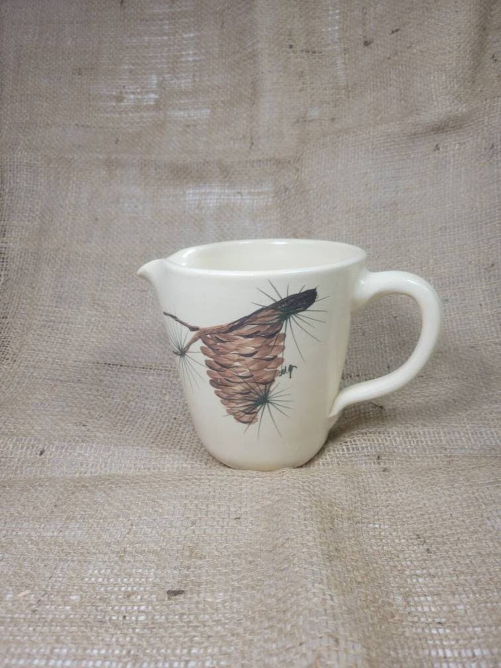 Vintage Marshall Pottery Pinecone Syrup Pitcher Creamer Hand Painted Texas